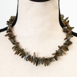 Neutral shades long shape chip necklace 18” sterling silver lobster claw clasp